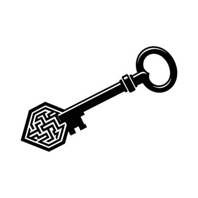 Ornate Black Key with Hexagonal Maze Pattern Bit.