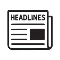 Minimal black and white newspaper icon with bold headline design perfect for press news article journal media publishing blog content update and editorial related graphics vector