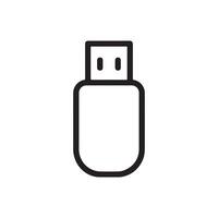 Minimal black and white USB flash drive icon with bold lines ideal for data storage tech interface file transfer electronics and digital device themed design elements vector