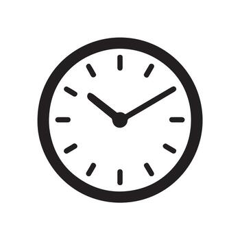 Minimal black and white clock icon with bold outline design perfect for time management schedule alarm interface digital display and productivity themed graphic projects vector
