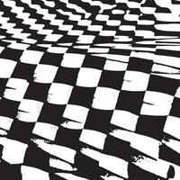 Warped checkerboard pattern in black and white with a distorted grunge effect, ideal for modern backgrounds, prints, graphic layouts, and digital design compositions. vector