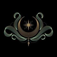 mysterious golden magical moon with green cloud logo abstract vector