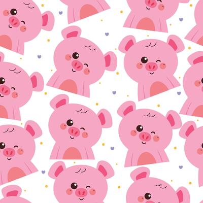 cute hand drawing cartoon pigs seamless pattern. cute animal pattern in white background for gift wrap paper and wallpaper