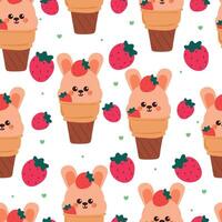 cute hand drawing cartoon bunny inside ice cream cone seamless pattern. cute animal pattern in white background for gift warp paper and wallpaper vector