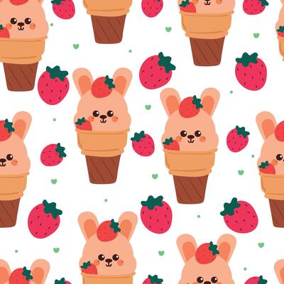 cute hand drawing cartoon bunny inside ice cream cone seamless pattern. cute animal pattern in white background for gift warp paper and wallpaper