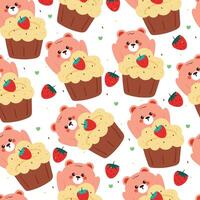 cute drawing cartoon bear with cupcakes seamless pattern. animal pattern in white background for wallpaper vector