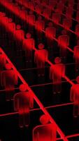 Vertical Loop Animation of Glass Human Figures in a Pattern on Black Floor with Red Tones video