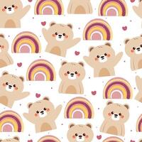 cute hand drawing cartoon bear with boho rainbow seamless pattern. cute animal pattern in white background for gift wrap paper and wallpaper vector