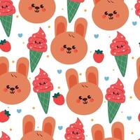 cute hand drawing cartoon bunny and ice cream character seamless pattern. cute animal pattern in white background for gift wrap paper and wallpaper vector