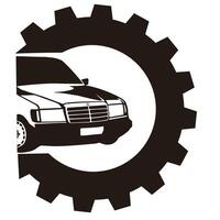 A car is in the middle of a gear wheel vector