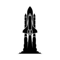 Black Silhouette of a Space Shuttle Taking Off Ascending into Space. vector