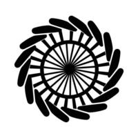 Abstract Black and White Circular Design with Radial Lines and Shapes. vector