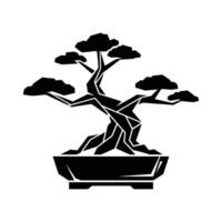 Geometric Black Bonsai Tree in Pot Angled Branches Sharp Edges. vector