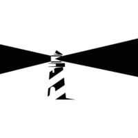 Black and White Striped Lighthouse Icon with Beams of Light. vector