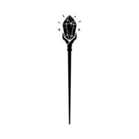 Black Crystal Staff with Sparkling Gem and Detailed HandShaped Support. vector