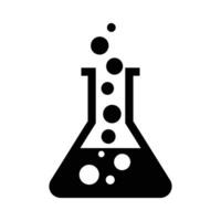 Black Erlenmeyer Flask with Bubbles Icon Science Experiment Symbol. vector