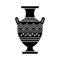 Ancient Greek Amphora with Geometric Pattern Black Silhouette Two Handles Triangular and Zigzag Decorations. vector