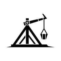 Black silhouette of a trebuchet siege engine with bucket. vector