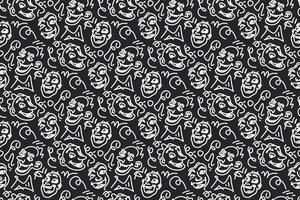 Whimsical Pattern of Cartoon Faces with Exaggerated Expressions vector