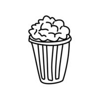 Hand-Drawn Popcorn Bucket with Overflowing Kernels, Black Outline Style vector