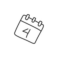 Simple Calendar Icon Displaying the Number Four, Black Outline Style. vector