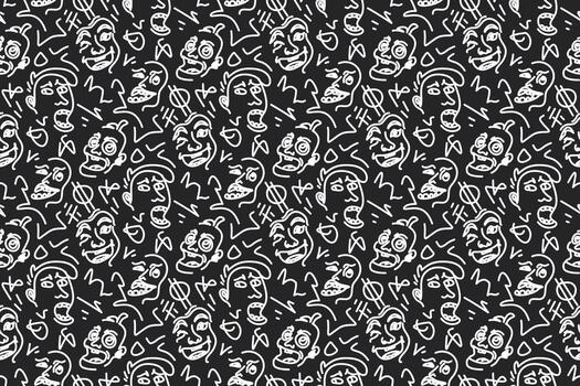 Abstract Pattern of Expressive Faces in Black and White vector