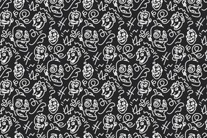 Whimsical Doodle Faces Pattern with Expressive Expressions and Abstract Elements vector