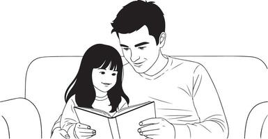 A man and a little girl are reading book together vector