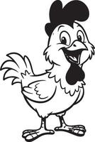 A cartoon chicken with a black and white background vector
