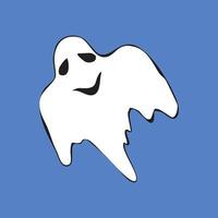 A hand-drawn kind white ghost with a smiling mouth in doodle style. vector