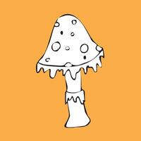 Hand-drawn illustration of a fly agaric in doodle style in black ink. vector