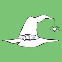 A hand-drawn witch's hat with a spider and a web. vector