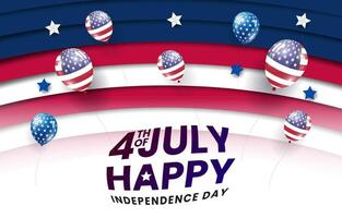 4th of july independence day celebration template banner with ballon flag illustration and abstract background design vector