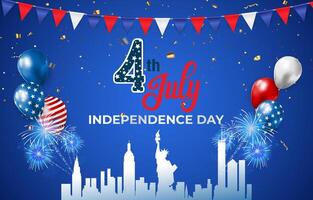 happy 4th of july independence day celebration template banner with abstract gradient blue background design vector