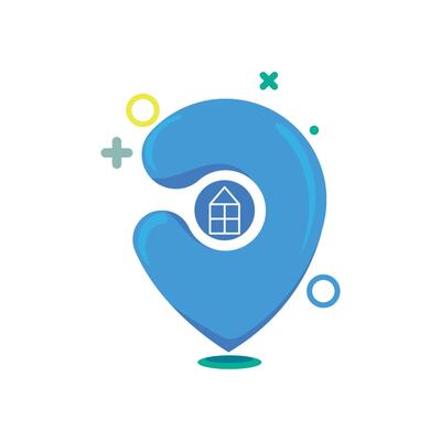 Colorful flat of a cute location pin icon featuring a house symbol. Great for delivery apps, maps, navigation tools, or GPS UI UX elements. Simple, modern, and playful cartoon design.