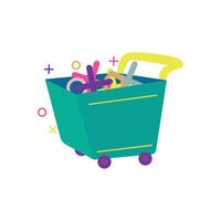 Colorful flat illustration of a cute shopping cart icon. Ideal for ecommerce, UI elements, retail design, and sale graphics. Modern and vibrant cartoon style for web or app use. vector