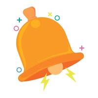 illustration of cute flat bell icon, ideal for app alert, sound notification, reminder, or digital interface elements. Bright, cheerful cartoon design perfect for web, mobile UI, or UX project. vector