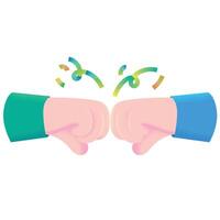 Two colorful cartoon fists bumping together in a gesture of greeting, success, teamwork or celebration. Perfect for communication, unity, or friendship themed design in mobile, web or print. vector