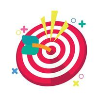 illustration of a cute and colorful target icon in flat design. Arrow hitting the center represents focus, goal, achievement, and business strategy. Great for infographics or UI elements. vector