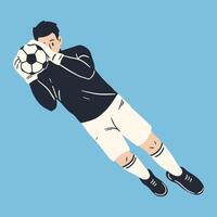 a goalkeeper is catch a ball in the air vector
