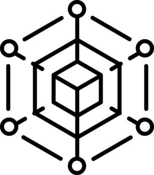 A linear style icon representing dimensional cube vector