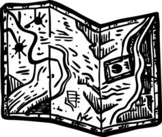 A vintage style illustration representing a folded map vector