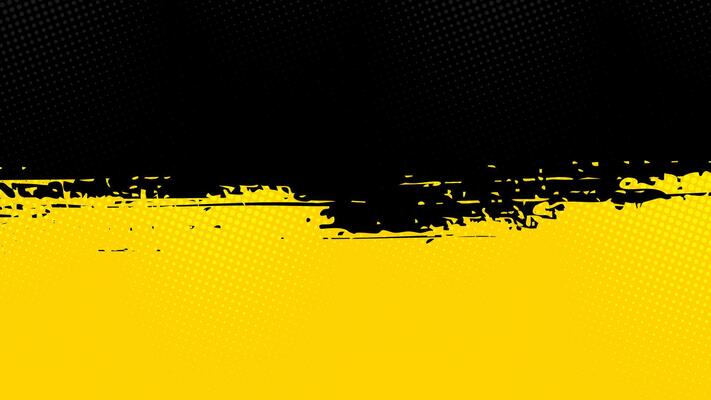 Yellow background with half area black brush strokes with halftone dots.