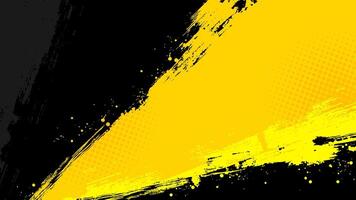 Yellow background with overlapping diagonal black brush strokes and halftone dots. vector