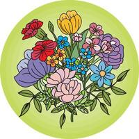 Abstract bouquet flower with leaf on green circle background. vector