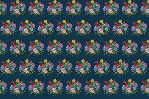 Pattern of abstract bouquet flower with leaf on deep blue background. vector