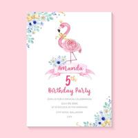 Colorful birthday invitation with flamingo vector