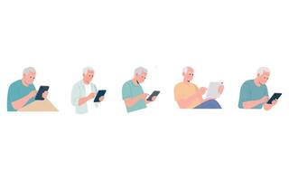 Elderly man using digital devices vector