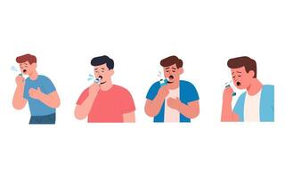 man coughing and using remedies vector