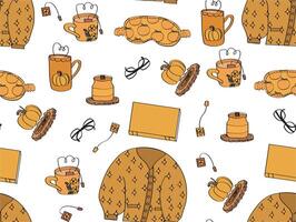 Cozy fall pattern design with pumpkin vector